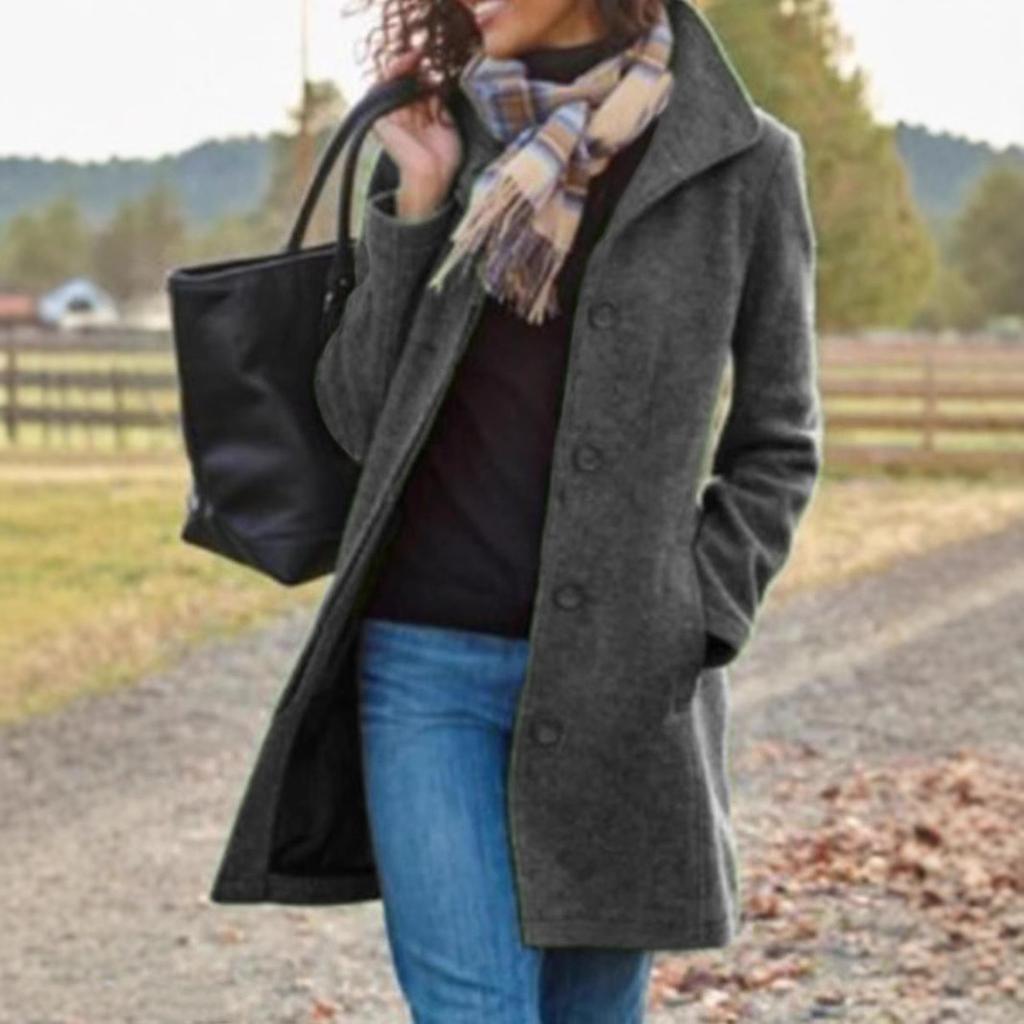 Palton gros din lână pentru femei, toamnă și iarnă, de lungime medie