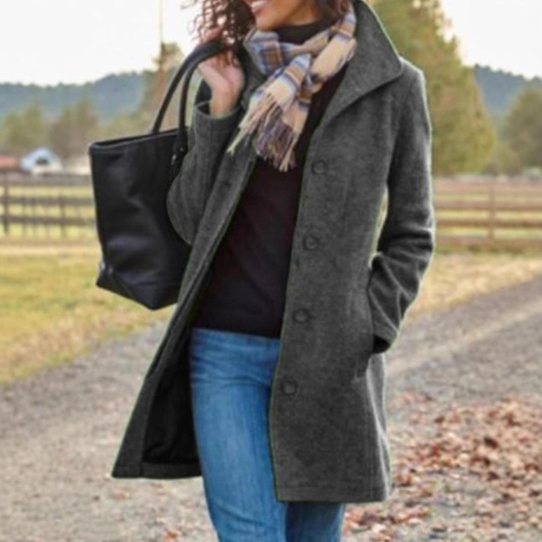 Осенне-зимнее толстое шерстяное женское пальто средней длины S