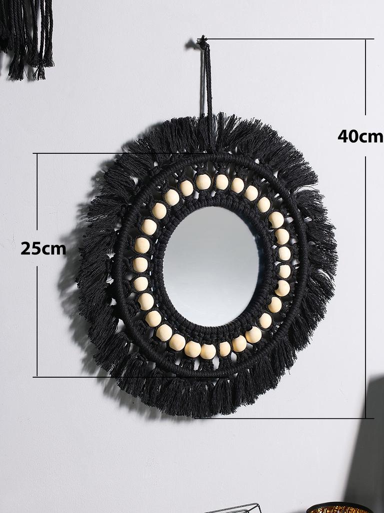 Nordic Room Dekorativní zrcadla Boho Macrame Kulaté Kosmetické zrcadlo Pokoj Nástěnné Zrcadlo Tkané Macrame Řemesla Home Dekor Nástěnná dekorace