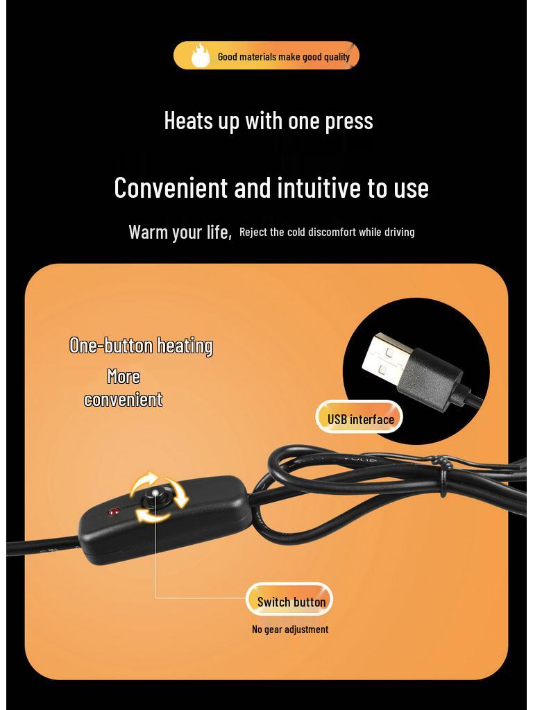 USB Electric Heated Car Seat Cushion - Warm Auto Seat Cover for Autumn/Winter