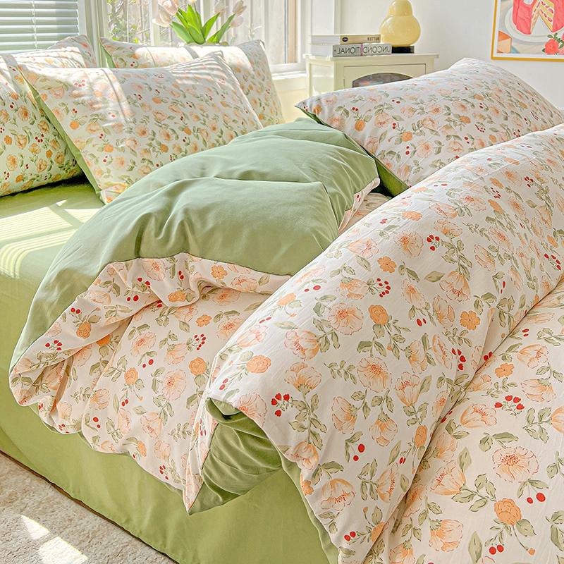 HOMZY Washed Cotton Double Yarn Single Quilt Cover Simple Wind Ins Wind Small Floral Korean Version Duvet Skin Friendly Bedding