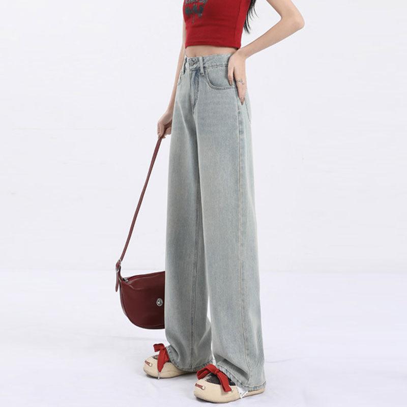 Washed Jeans Women's Spring and Autumn 2025 New High Waist and Thin Back Pockets Embroidered Wide-leg Pants Straight Trousers