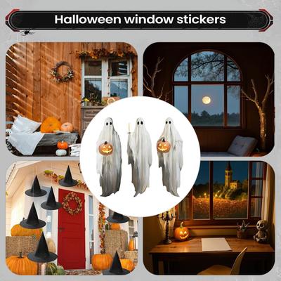 Halloween Ghost Window Clings 3 Sheets Creepy Ghost Hold Pumpkin Candle Clings Reusable Scary Sticker For Kid School Office
