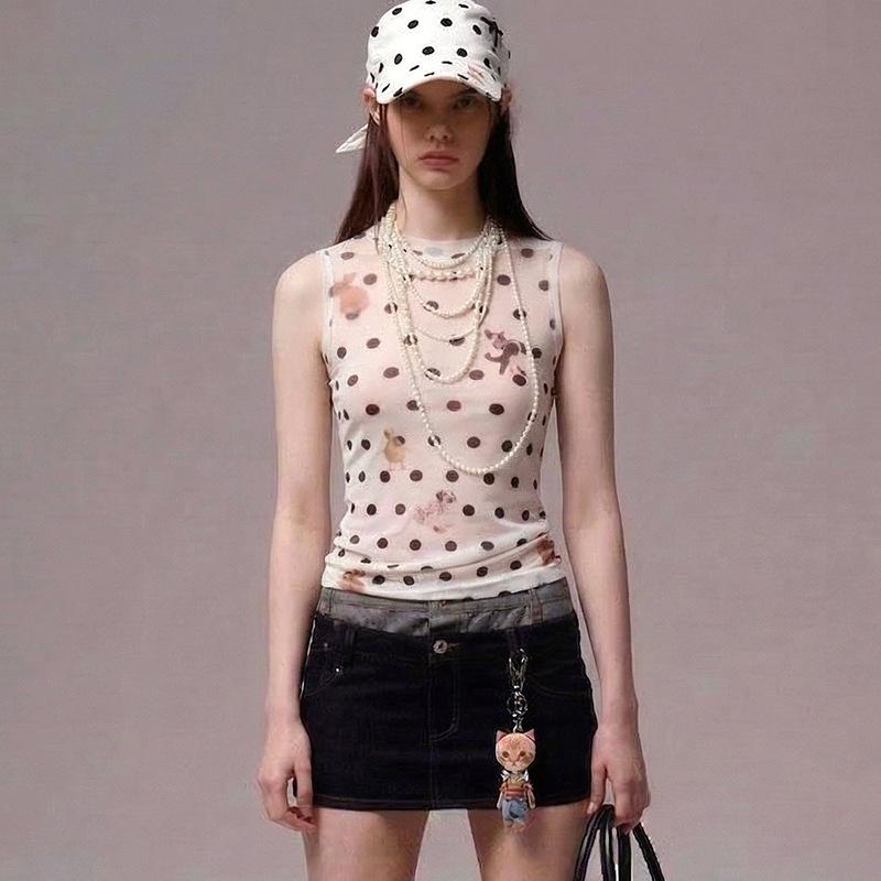 Europe and the United States hot summer new women's clothing versatile animal polka dot printing waist sleeveless short vest
