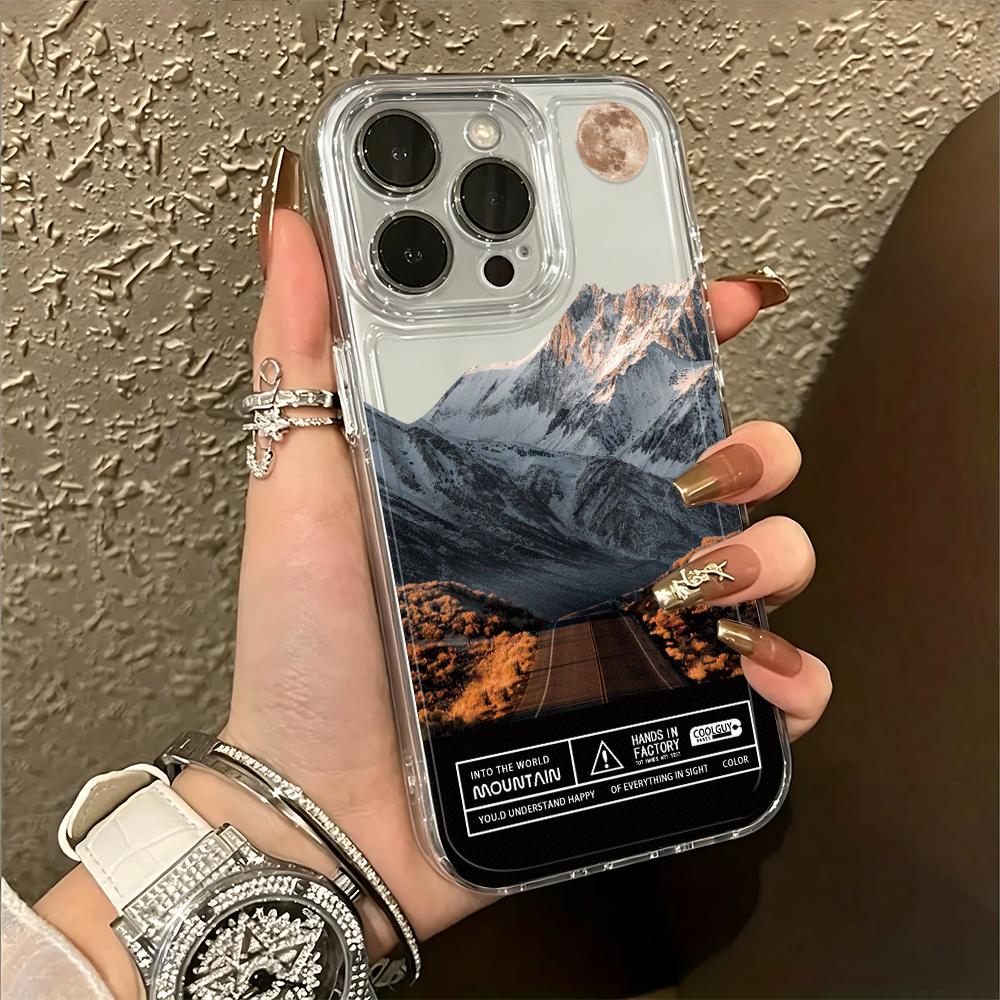Snow Mountain Highway Scenery Ins Style Silicone Case For Iphone 14 13 12 17 16 Plus 15 11 Pro Max Trendy Aesthetic Back Cover
