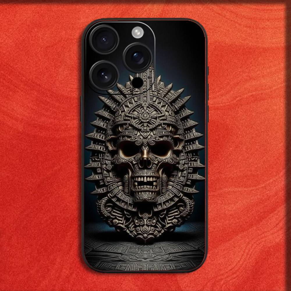 Mayan Aztec Calendar Statue Phone Case For iPhone 16,15,14,13,12,11,Pro,XS,Max,XR,Plus,E,SE4,Mini Black Fashion Cover