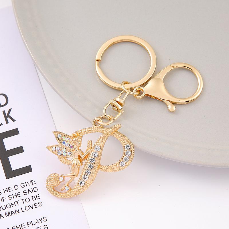 1Pc Alloy Rhinestone-Inlaid 26 English Letter Keychain Pendant For Women'S Fashion Car Bag Decoration Keychain Jewelry