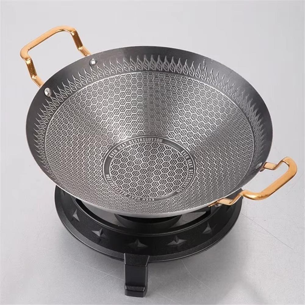 Durable Stainless Steel Stove Pot 24/26/28cm with Handle Dry Boiler Non Stick Honeycomb Wok Household