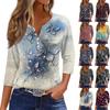 Women's T Shirt Tee Print Button  3/4 SleeveDaily Weekend Fashion Basic V- Neck Regular Top