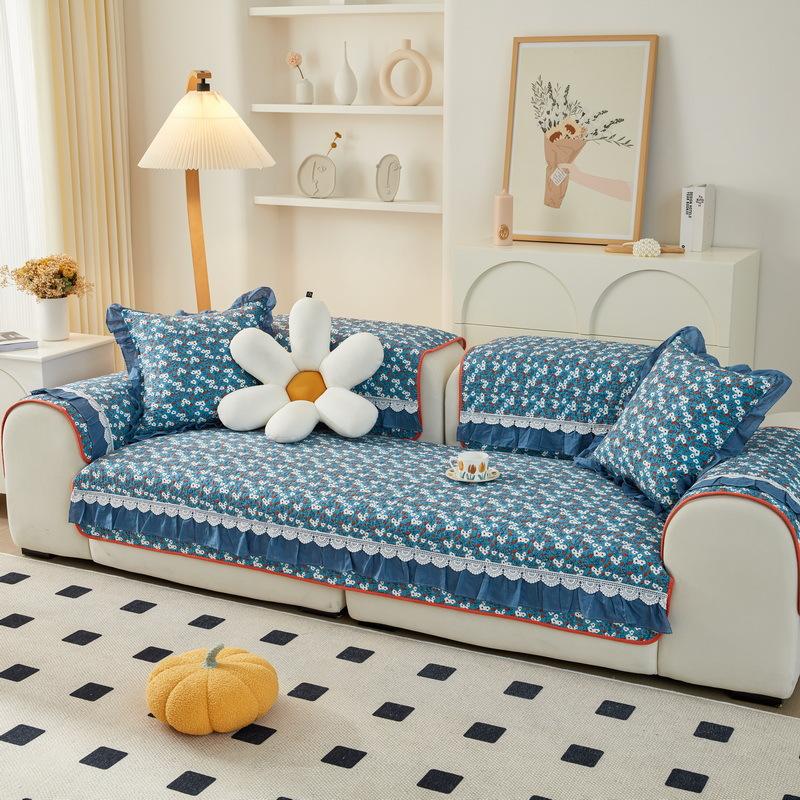 Korean Cotton Small Fresh Floral Sofa Cushion Washed Cotton Four-Season Non-Slip Universal Seat Cushion Sofa Cover Cover Towel