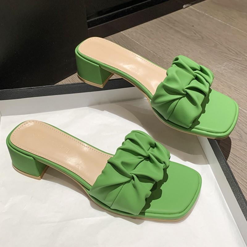 

Fashion Womens Plus Size Square Toe Crinkle Strappy Slides Korean Summer 2025 Slip-On Sandals Comfortable Outdoor Casual Lazy Slippers 35