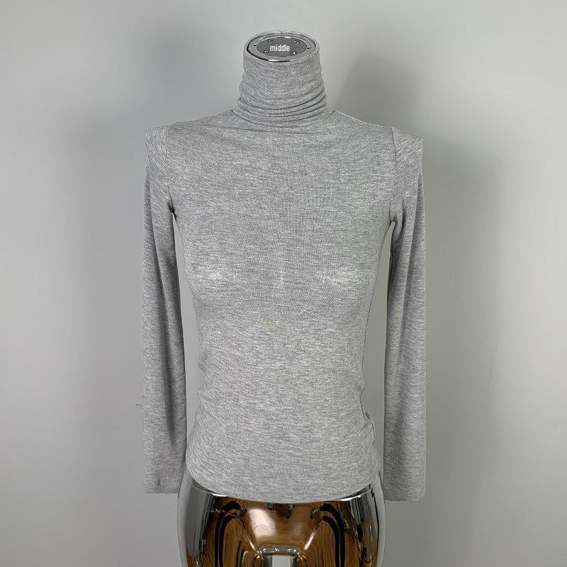 Women s Korean Slim Fit High Neck Long Sleeve T-Shirt One Size светло-серый