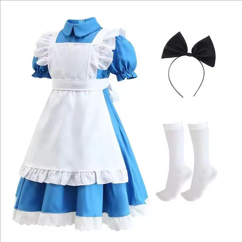 Anime Blauwe Alice in Wonderland Cosplay Outfit Zoete Lolita Meisjesjurk Voor Vrouwen Pastorale Lolita Meisjes Outfit Rol Halloween Spel 110 white
