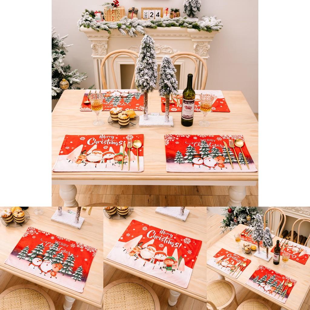 Festive Cartoon Style Christmas Table Decorations Red Snowflake Plush Santa Snowman Reindeer Placemats