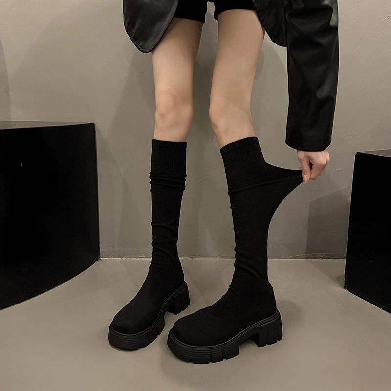 Grey Boots Women's Tall Boots Socks New Shoes Elastic Boots Socks Boots Elastic Socks Knee Knitted Boots