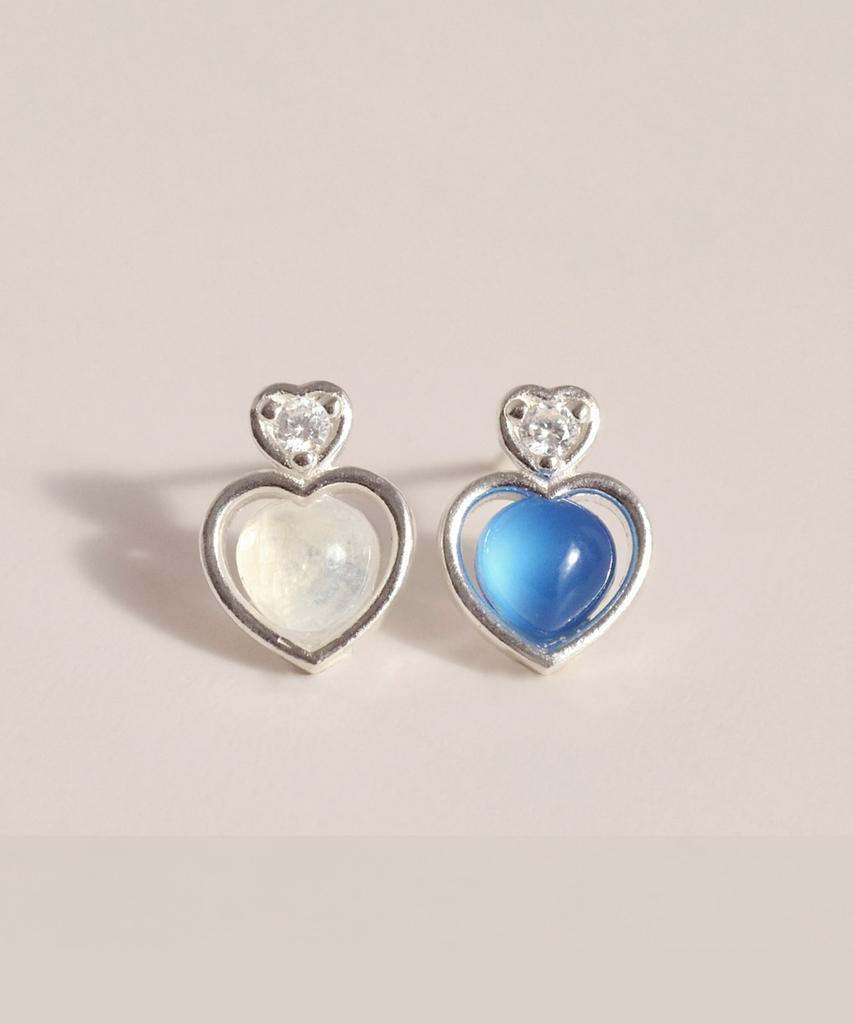 47Bag 925 Silver Natural Gemstone Heart Earrings Liebe