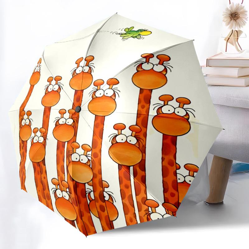 1pc Giraffe Frog Automatic Open/Close Umbrella Compact Folding Umbrella, All-Season Portable Umbrella for Women/Men300