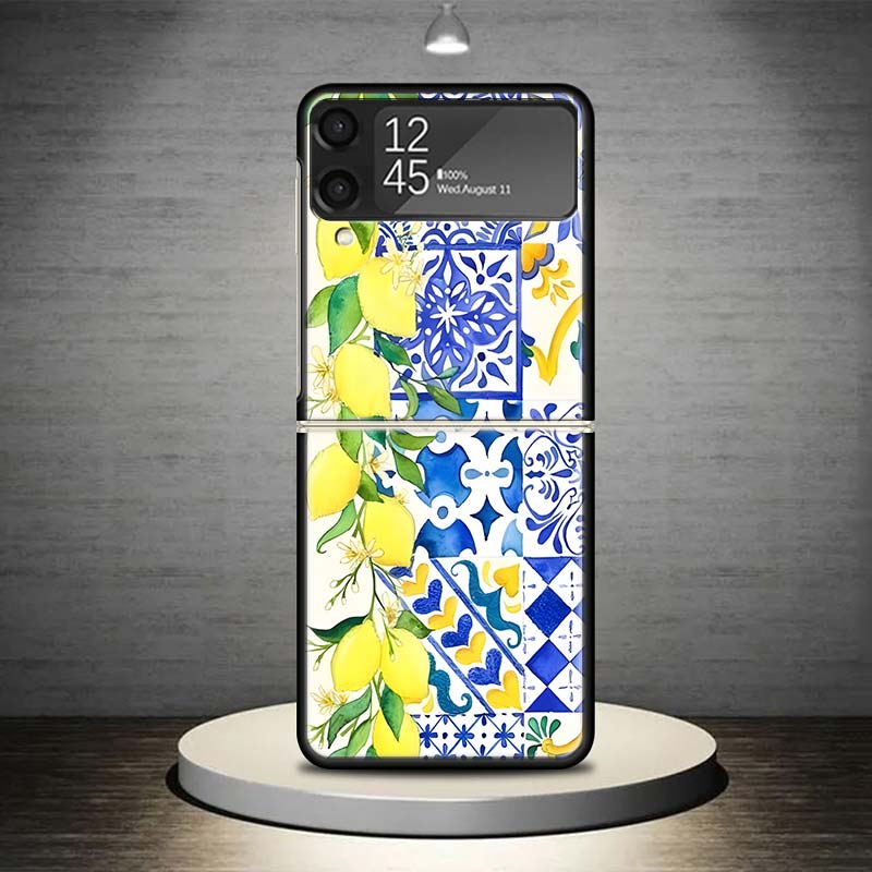 

Mediterranean Lemon Phone Case For Samsung Galaxy Z Flip 7 6 5 4 3 5G Shockproof Cover Z Flip7 Flip6 ZFlip5 Flip3 Flip4 Luxury S Samsung Z Flip 3
