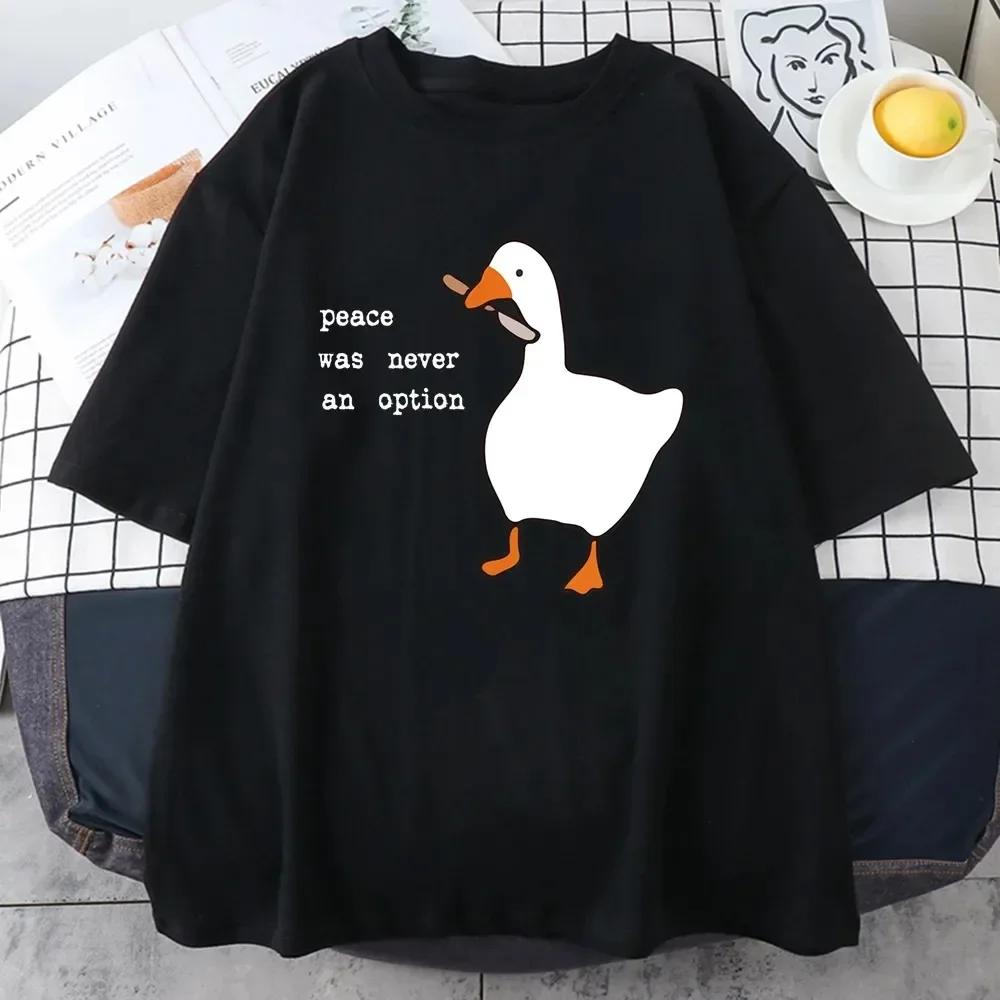Peace Was Never An Option Prints Men T-Shirt Funny Ducks Short Sleeve Cotton Tee Casual Loose Tops Man T-Shirts Street Clothing#Color