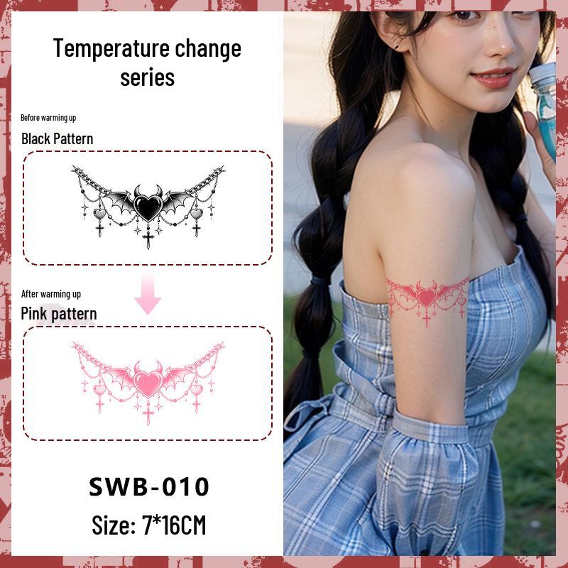 Temperature-Sensitive Succubus Finger Color-Changing Waterproof Tattoo Sticker - Cute Cartoon Design
