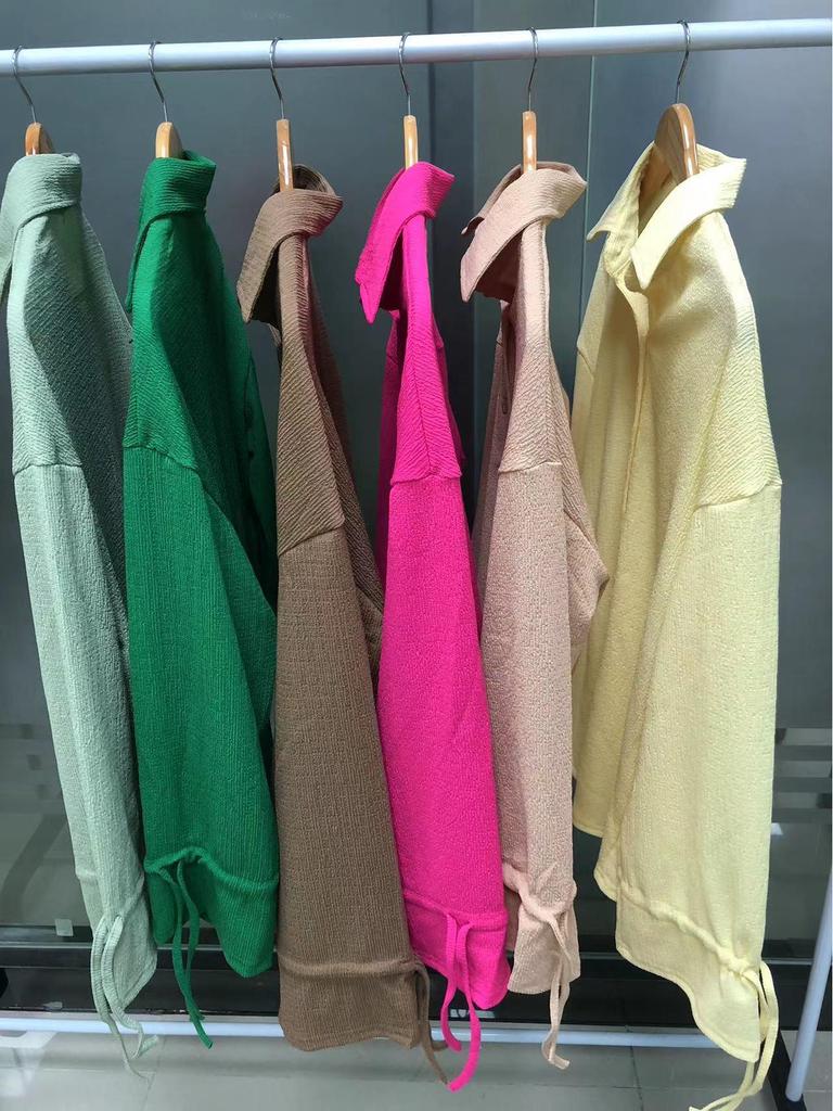 New Women's Fashion Solid Color Lapel Tie-Up Top & Trousers Suit for Spring, Autumn, Winter.