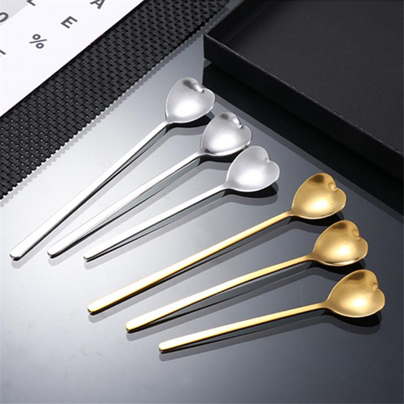 Stainless Steel Heart-Shaped Head Spoons Creative Home Tableware Teaspoon Coffee Ice Cream Honey Mixing Spoon Kitchen Dinnerware