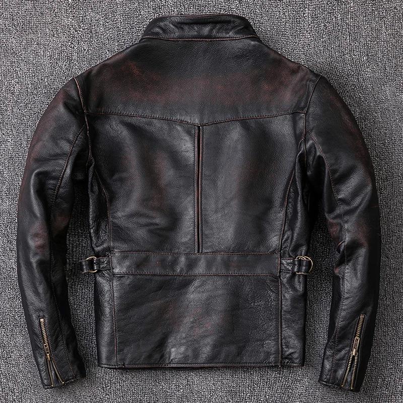Chinese Size Men Leather Jacket Vintage Black 100% Natural Genuine Cowhide Coats Men's Leather Coat Male Clothes Autumn