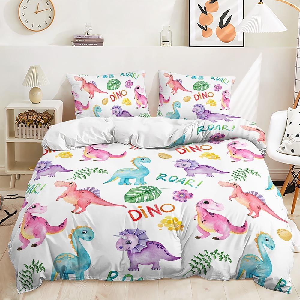 Cartoon Animal Bedding Set Children's Teen Duvet Cover Pillowcase with Dinosaur Pattern Boys Single Double King Queen, 2/3 Pieces