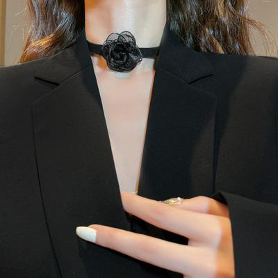 Elegant Women Punk Goth Choker Necklace Lace Camellia Decoration Adjustable Length Short Necklace Jewelry Gift Accessories