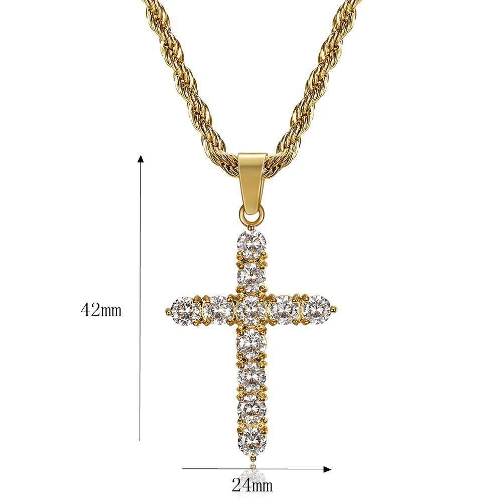 Hot-selling Hip Hop Jewelry Titanium Steel Gold-plated Zircon Cross Pendant Necklace