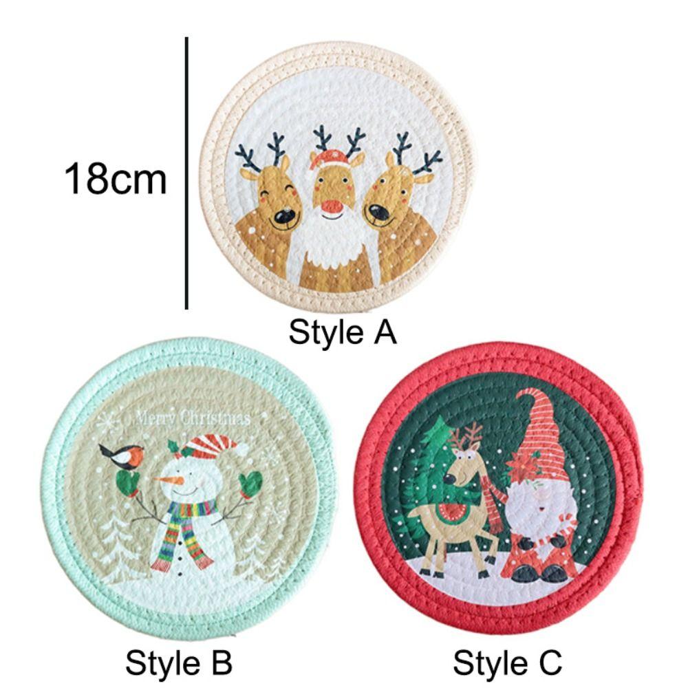 Anti-scalding Coaster Heat Insulation Pot Pad Christmas Woven Cotton Placemat  Table Decoration