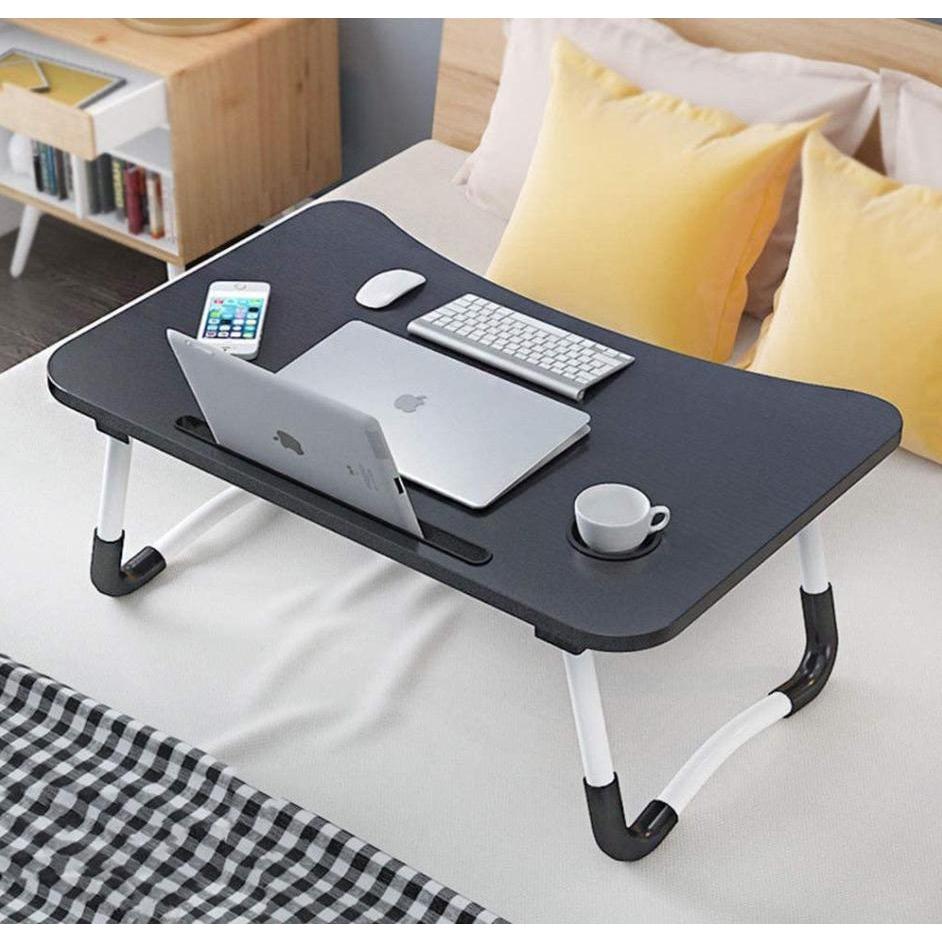 Homlly Breakfast Foldable Laptop Table with Tablet and cup slot Black Color
