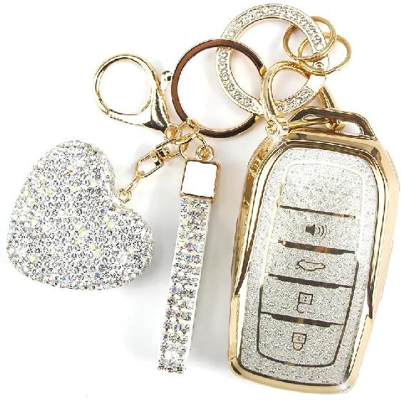 Key Fob Cover With Diamond Keychain Fit For Toyota Car Key Holder Compatible With Camry 2025, Venza -2024, RAV4 Prime, Land Cruiser, Fortuner, Grand