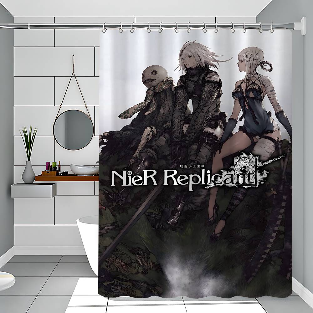 Nier Automata White Shower Curtain, Bathroom Decorative Shower Curtain, Waterproof Shower Curtain With Hooks