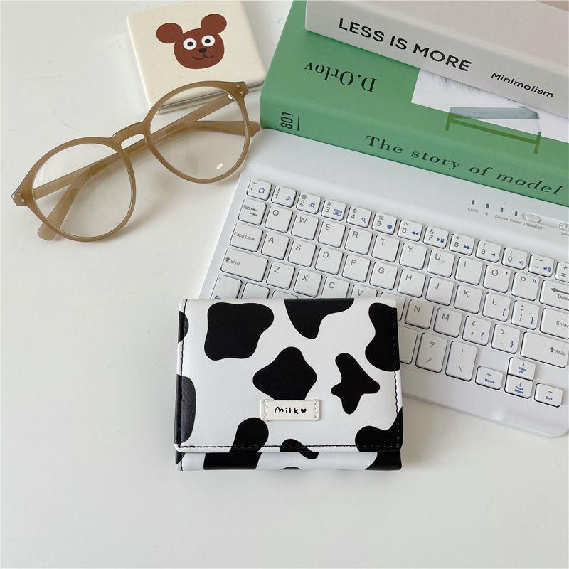 Women New Fashion Wallet  Leather Cartoon Cow Cattle Short Ladies Multi-card Slot Coin Purses  Cute Triple Fold Wallet