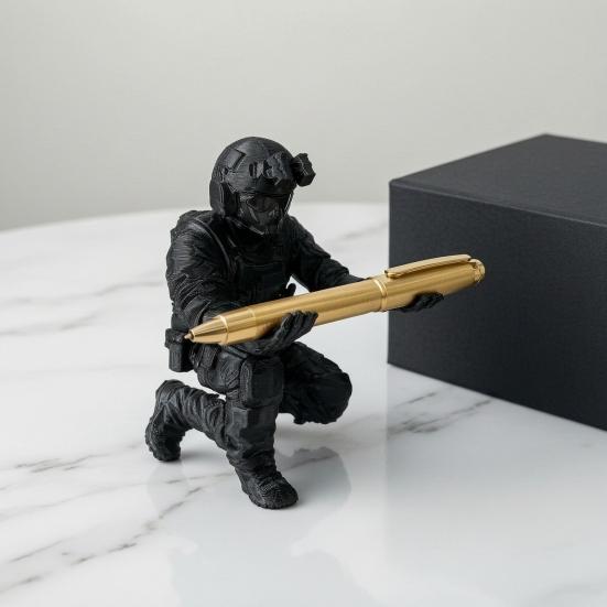3D Printed Soldier Pen Pencil Holder Stand for Desk, Pen Display Stand, Creative Pencil Holder, Military Decorations for Home Office