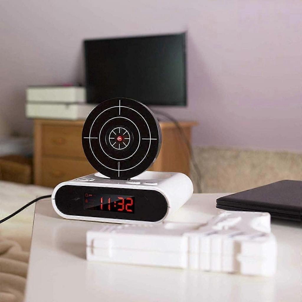 SCSYV Target wake-up alarm clock, creative gun shooting alarm personalized 12-hour digital display, suitable for sleepers,  for boys and girls (White)