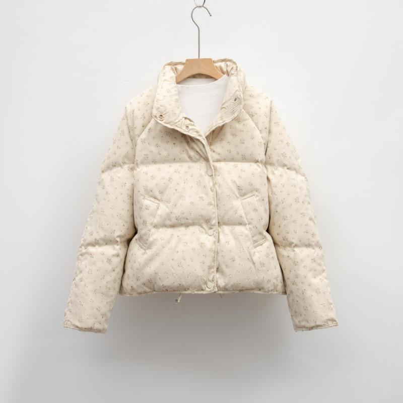 Winter new stand-up collar small white duck down jacket short bread jacket small floral down jacket women
