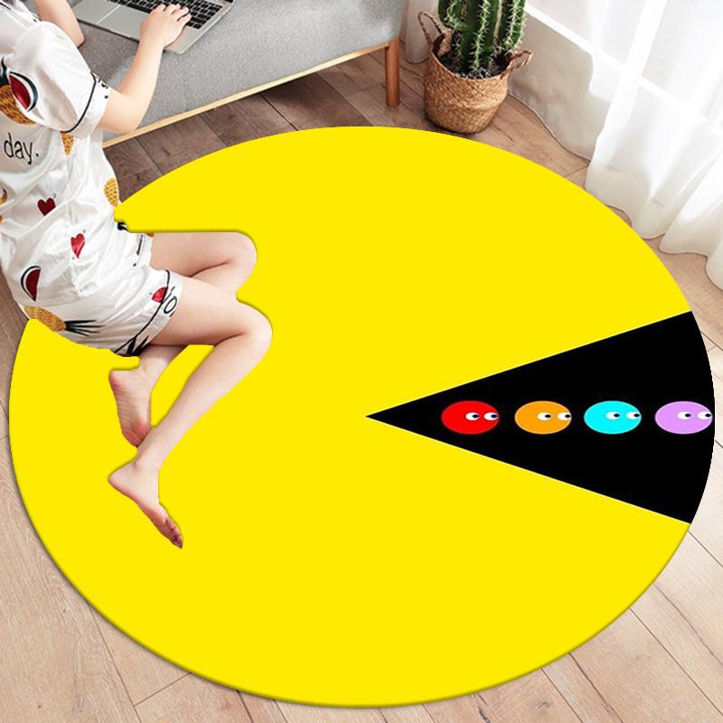 Pac-Man Round Area Rug,Carpet Rug for Living Room Bedroom Sofa Playroom Decor,Non-slip Floor Mat