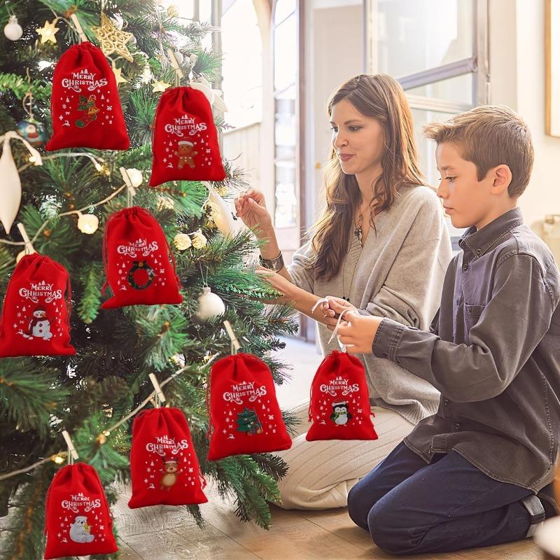 Merry Christmas Velvet Drawstring Gifts Bags Candy Snack Pouches Xmas Kids Gift Packaging Bag New Year Party Storage Organizer