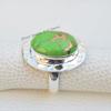 Hammered 925 Sterling Silver Green Turquoise Ring, Oval Copper Turquoise Hammered Ring