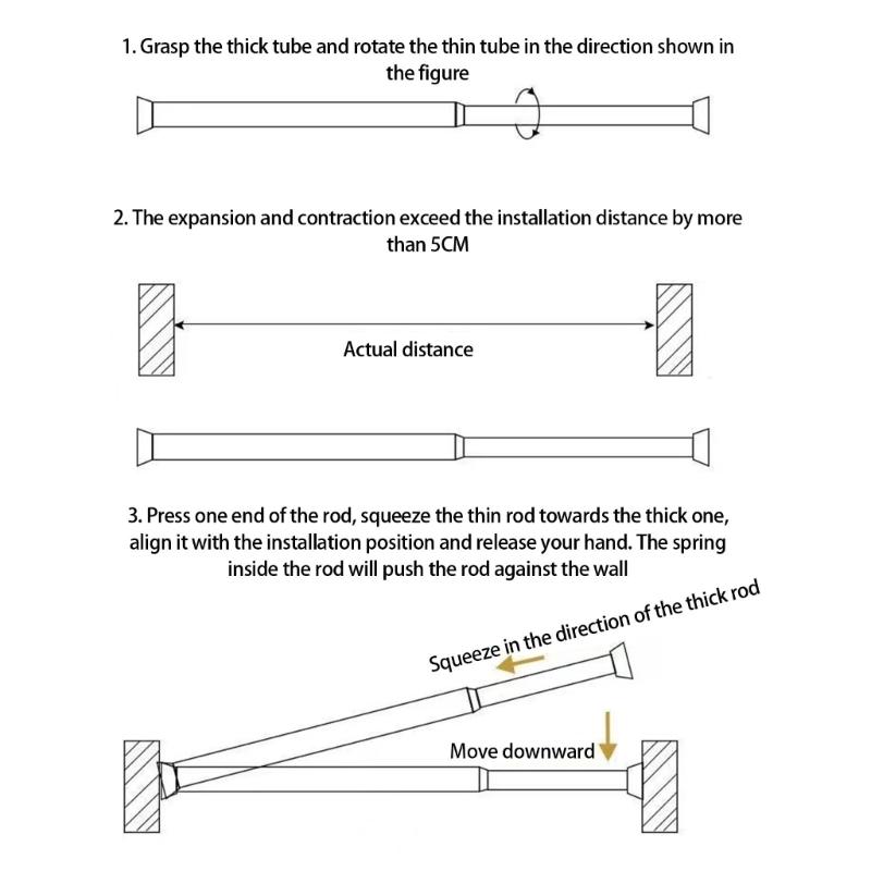 Extendable Nonslip Curtain Poles 70~120cm Practical Adjustable Length Bathroom Rail For Shower Window Drying