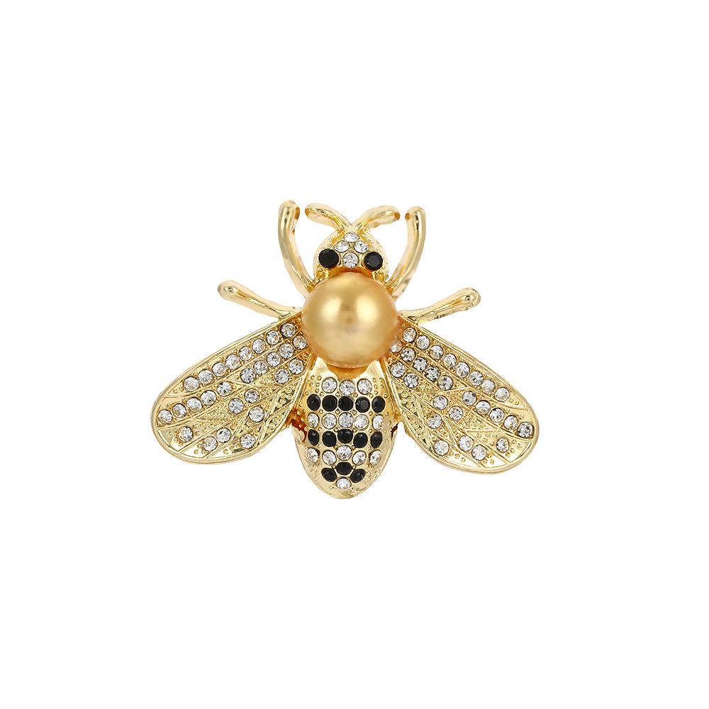 Cute Diamond-Encrusted Pearl Bee Brooch, Heavy Industry Light Luxury High-End Sense Fashion Temperament Suit Pin