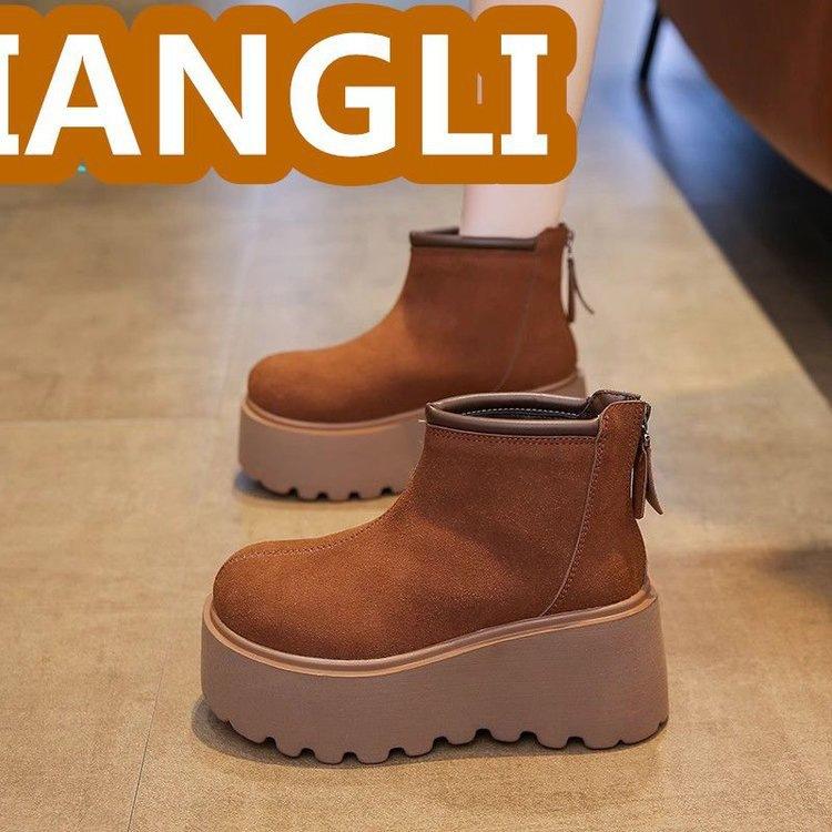 

Small thick-soled Martin boots winter new comfortable velvet warm super fire thin boots 35 жёлтый