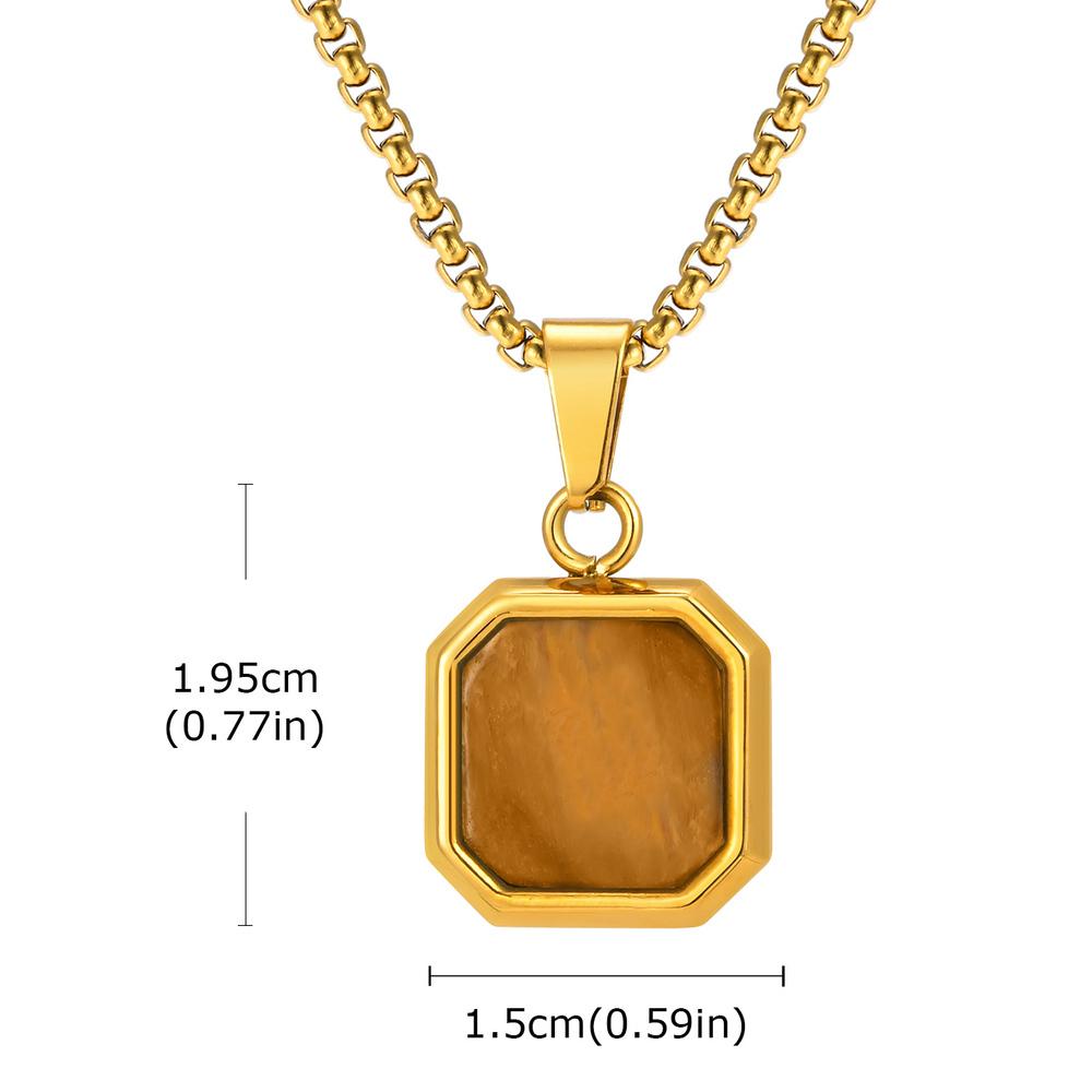 Vnox Stainless Steel Square Pendant Necklace for Men Women, Tiger Eye Turquoise Natural Stone Pendant Box Chain Jewelry Gifts