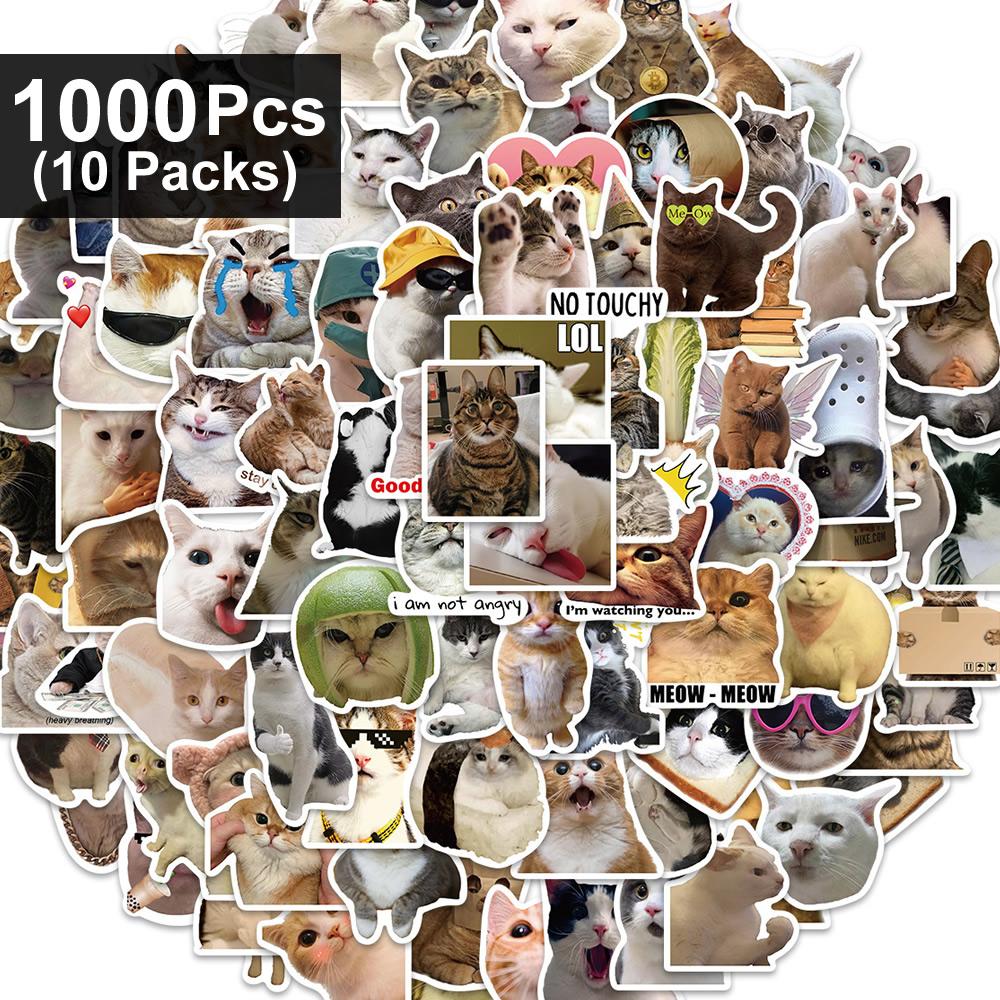 100/1000pcs Funny Cute Cat MEME Animals Stickers Kawaii Decals Scrapbooking Notebook Luggage Laptop Skateboard Sticker Toy