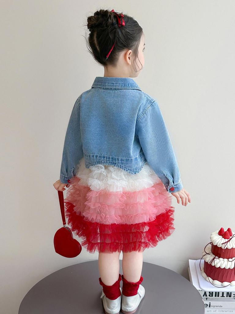 Spring Girls' Cat Denim Princess Dress Set - Baby Puffy Skirt Two-Piece