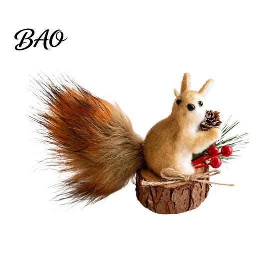 Realistic Squirrel for Home Decor Christmas Ornaments Tree, Cute Felt Plush Woodland with Pine Fluffy Figurine Cone, Hanging Forest Animal Decoration