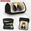 1pc Art Cat Black and White Design Double Layer Flip Pencil Case-2D Printing, Large Capacity Zipper Closure, Suitable for Schools, Offices and Travel,