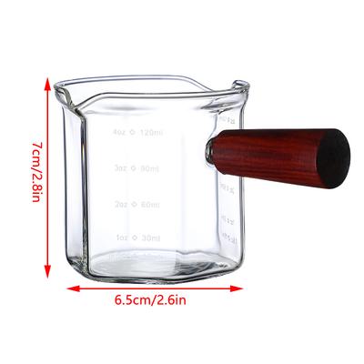 120 ml Szklanka do mierzenia espresso z drewnianą rączką, kubek do ekstrakcji kawy ze skalą, odporny na wysokie temperatury, dzbanek na mleko, kubek do pomiaru